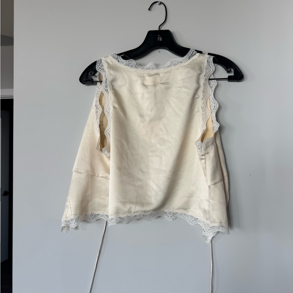 Camila Coelho Ivory Lace-Trim Tie-Front Camisole Top - Picture 4 of 4